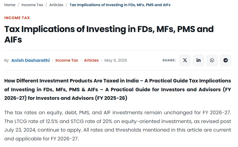 Tax Implications of Investing in FDs, MFs, PMS and AIFs